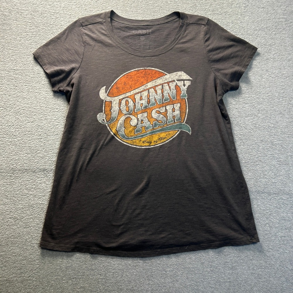 Graphic T Shirt Womens XL Charcoal Gray Vintage Style Band Johnny Cash